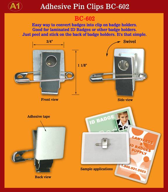 The adhesive pin on and clip on combo combination badge clip with pin and swivel badge clip is an easy step to change your ID card into pin on and clip on ID card holder.
