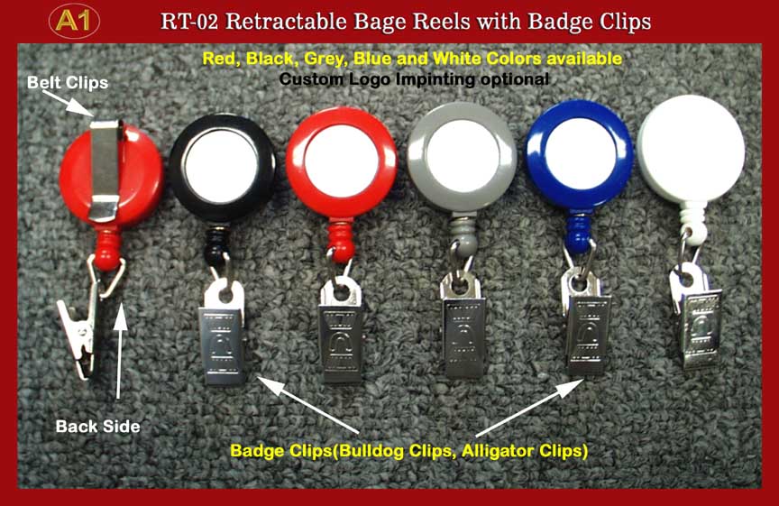 RT-02 Retractable Badge Reels with Badge Clips (Bull Dog, alligator Clips) for ID Card Holders