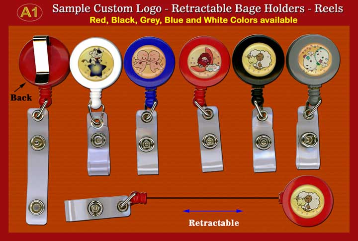 Custom domed-Logo Retractable Badge Holders - Reels with Plastic Straps for Badge Holders
