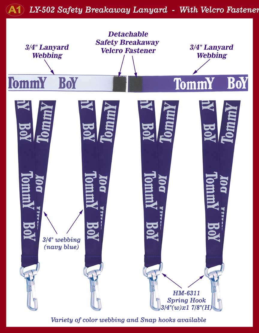 Safety Lanyards with Velcro Tape Fastener: Safety Breakaway and Detachable Lanyard