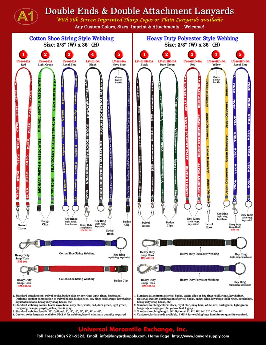 Custom Lanyards: 3/8" LY-402-DA Double Fastener Attachments with Two Ends Lanyards.