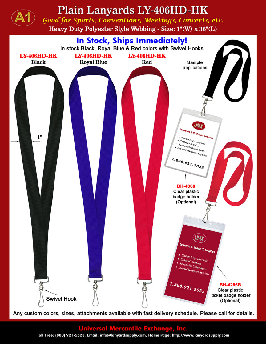 1" Thick and Big Lanyards - Thick and Big Lanyards - For ID Badges, Event Pins or Sports Tickets