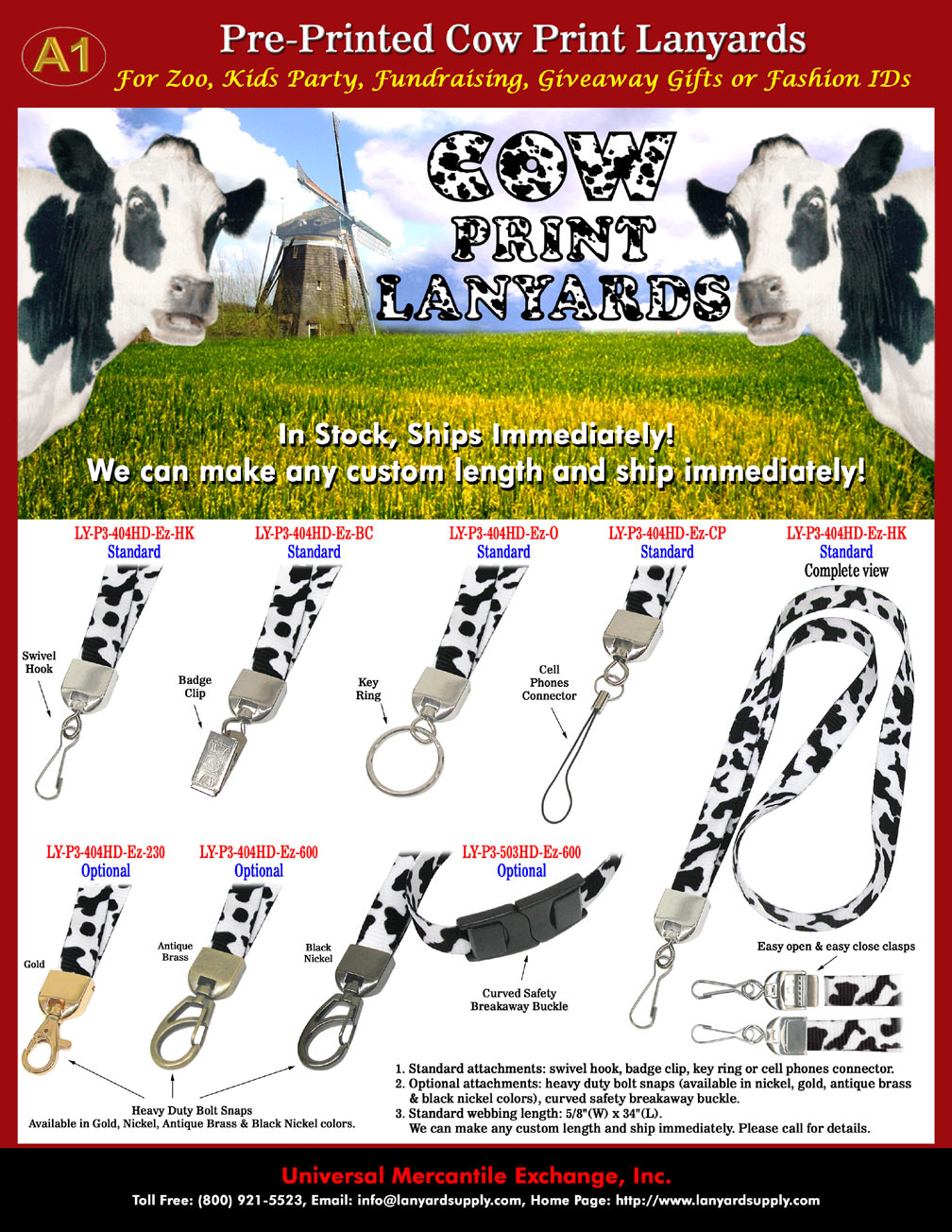 Cow Lanyards: Cow Print Lanyards, Cow Spots or Cow Patterns Printed Animal Lanyards. Good For Zoo, Kids Party, Fundraising, Promotional Giveaway, Gifts or For 
Small Business Fashion Name Badges.