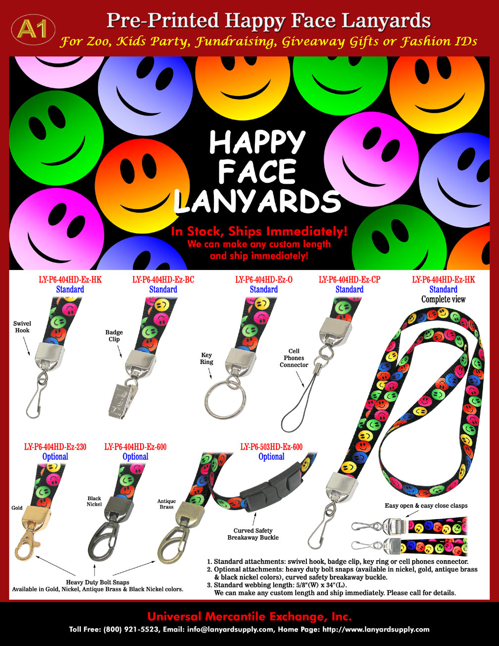 Happy Face lanyards are pre-printed lanyards with attractive rosette coat patterns. Good For ID Name Badge Holders, Key Holders, Zoo, Kids Party, Fundraising, Promotional Giveaway or Gifts.