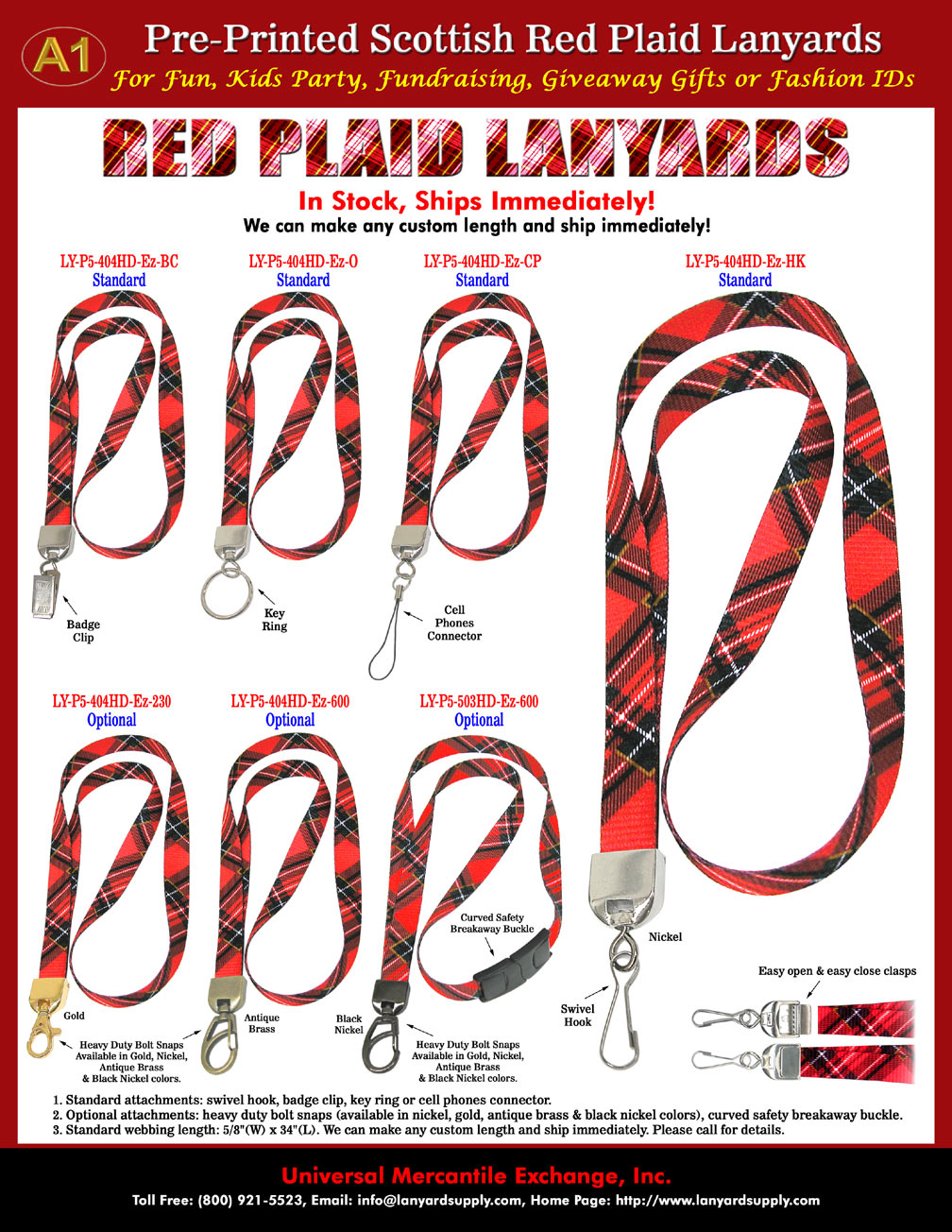 The Scottish or Irish style red tartan or plaid lanyards come with pre-printed red color plaid patterns.