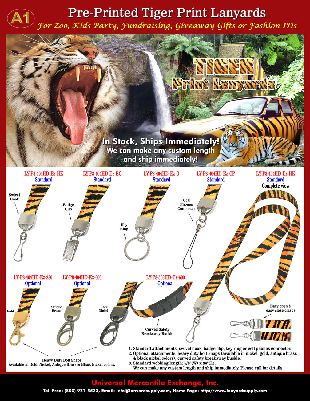 Luxurious Tiger Lanyards: Tiger Print Lanyards, Tiger Stripes or Patterns Printed Lanyards. Good For Zoo, Kids Party, Fundraising, Promotional Giveaway, Gifts or For Small Business Fashion Name Badges.