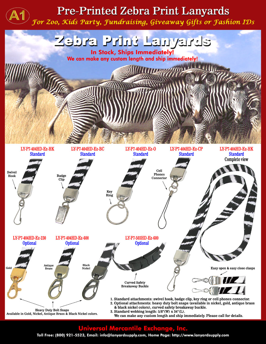 Zebra Lanyards: Cool Zebra Print Lanyards, Zebra Stripes or Patterns Printed Lanyards. Good For Zoo, Kids Party, Fundraising, Promotional Giveaway, Gifts or For Small Business Fashion Name Badges.