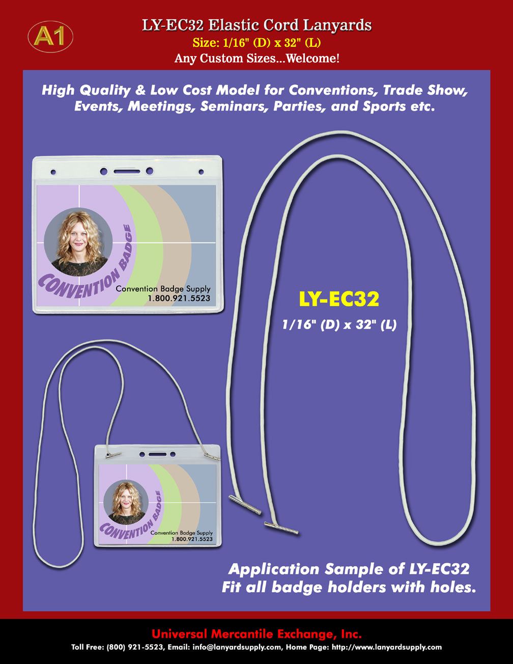 Lanyards: Elastic Cord Lanyard Supplies For Meetings, Events, Conventions or Trade Show Badge Holder