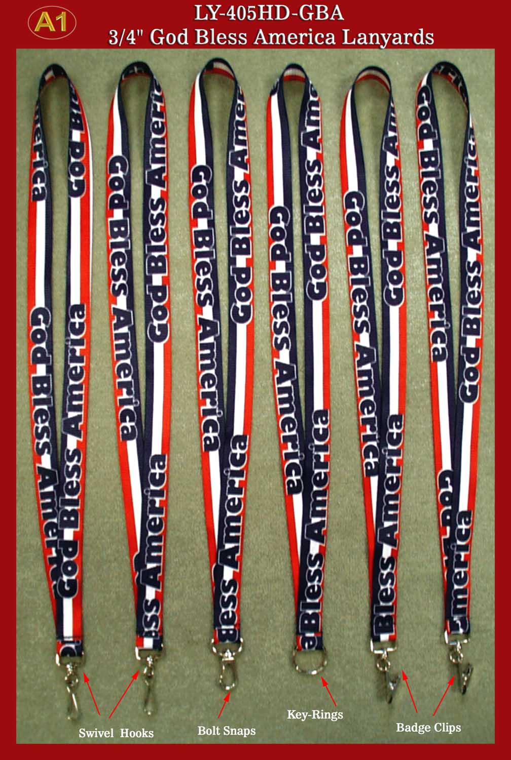 God Bless American Custom Logo Lanyard with Blue, Red and White Color Strips